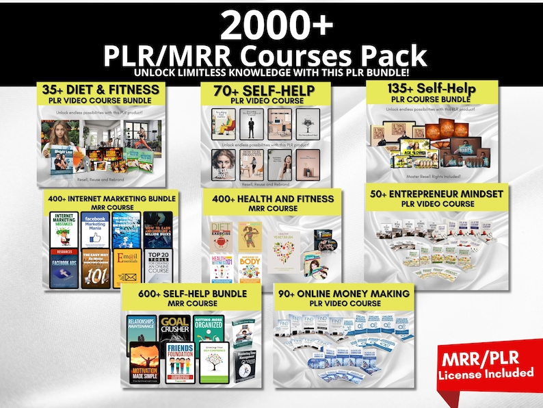 PLR Video Course Bundle with Master Resell Rights over 2000+ topics | Mindfulness, Self-help, Entreprenuer Mindset, Digital Marketing, MRR