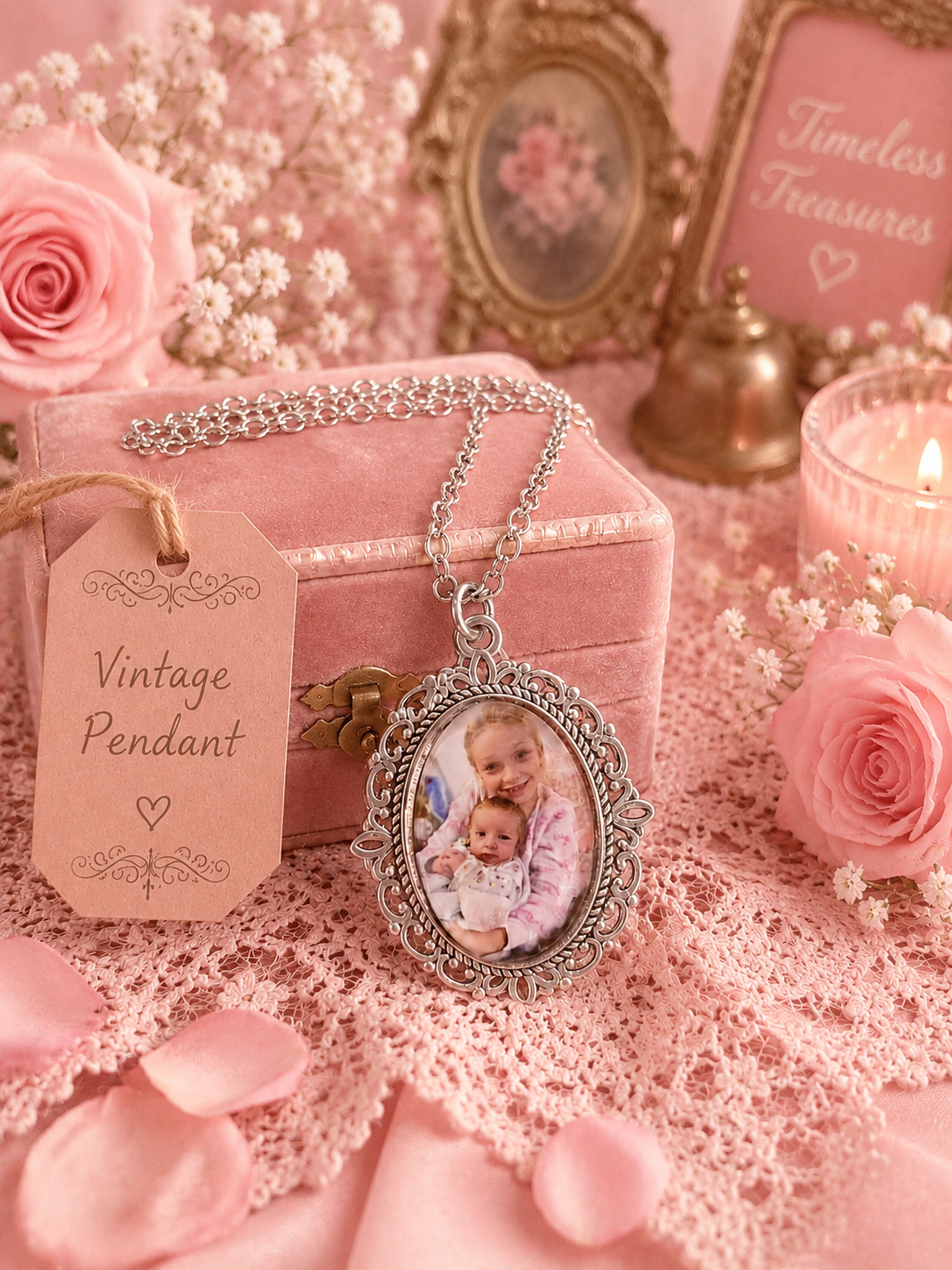 Personalized Oval Memory Photo Necklace Vintage